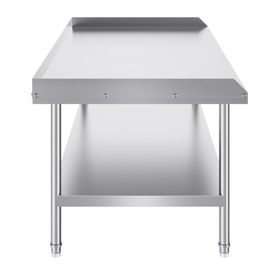 SUS201 Stainless Steel Work Table 30 x 60 Inch 1 Piece Silver with Backsplash