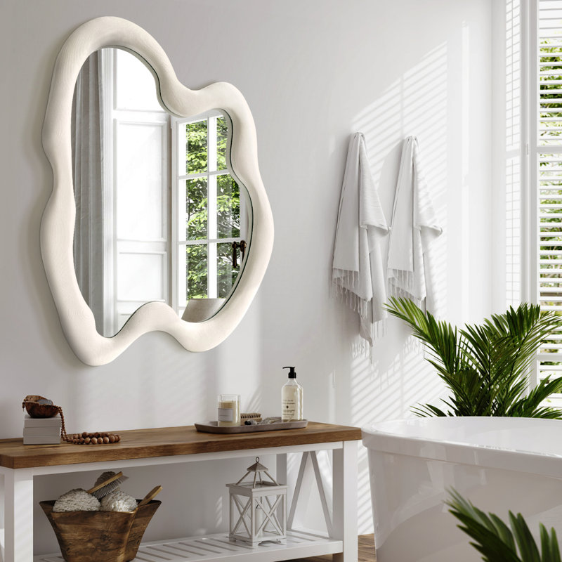 Miroir mural en bois massif, Beige, 28 po x 20 po