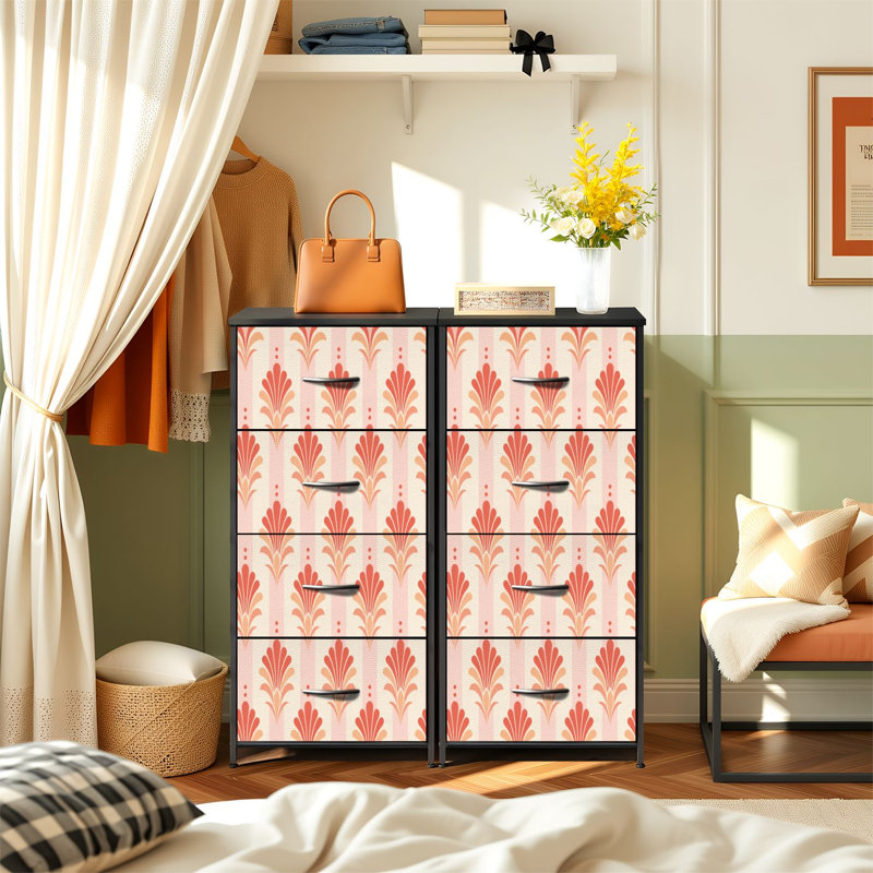 Commode 4 tiroirs verticale avec tiroirs en tissu Art Déco
