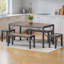 Ensemble de salle à manger pour 6 personnes Pendry, table de salle à manger avec 2 bancs longs et 2 bancs courts-1812569340