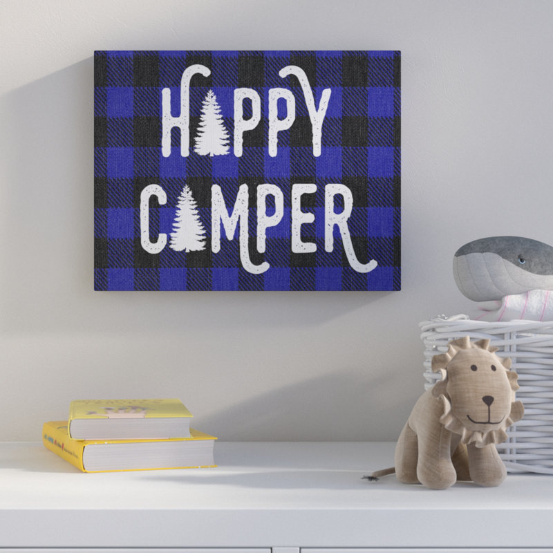 "Happy camper Blue Black Buffalo", reproduction d’art sur toile, Toile tendue, H 16 po x l 20 po