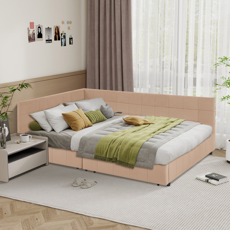 Modern Queen Size Storage Upholstered Tufted Bed Frame,sofa Bed Frame With Comfortable Backrest And Armrests, Pink