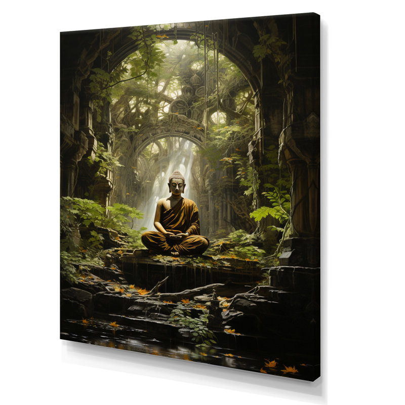 «Green Buddhist Art Buddhas Enlightenment» sur impression sur toile, L 16 po x H 32 po, Toile tendue