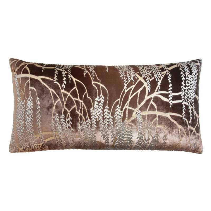 Metallic  Rectangular Velvet Pillow Cover & Insert, Rectangle 12"H x 24"W, Sable