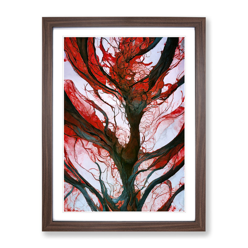 Tree Abstract Art No.5 - Wall Art, 48cm H x 36cm W, Walnut Framed, White