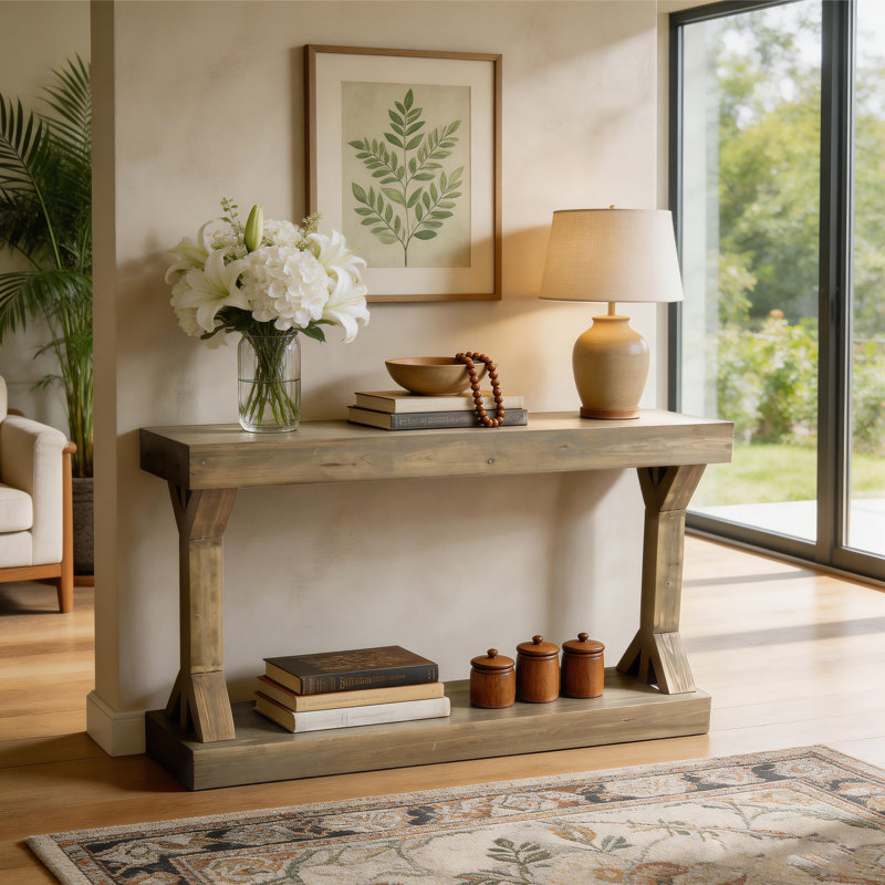 120cm Solid Wood Console Table, Natural Wood