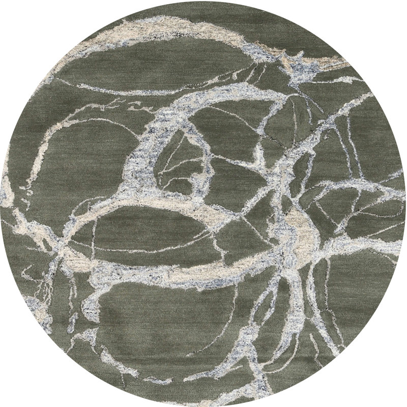 Tapis abstrait gris / beige, Rond 6 pi