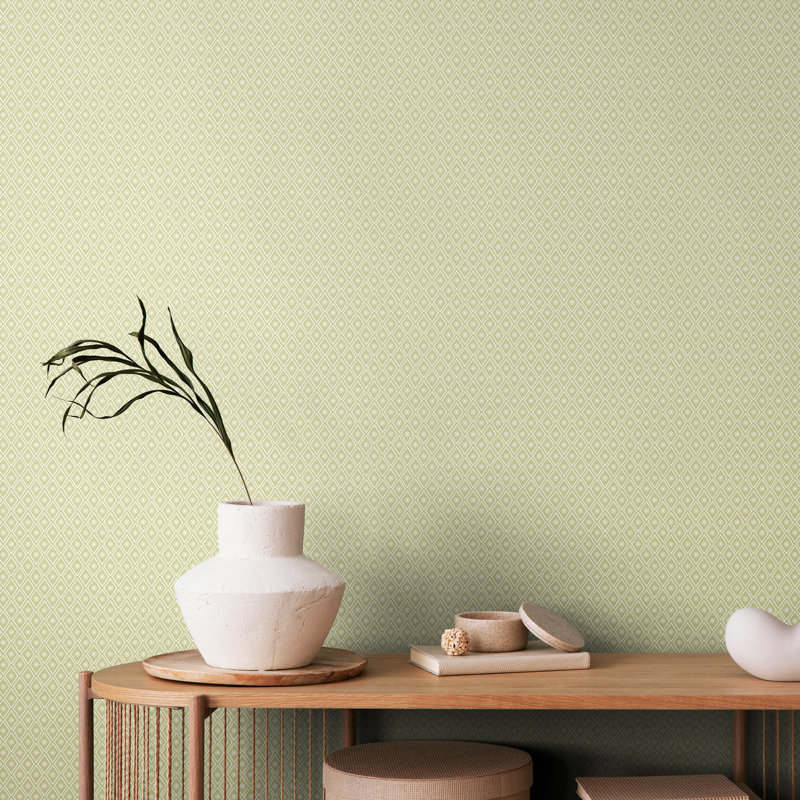 Ditsy Diamond - Blush 10m Wallpaper, Green Geometric