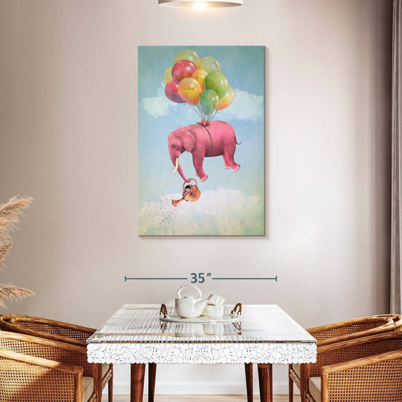 Éléphant flottant rose, H 45 po x l 30 po