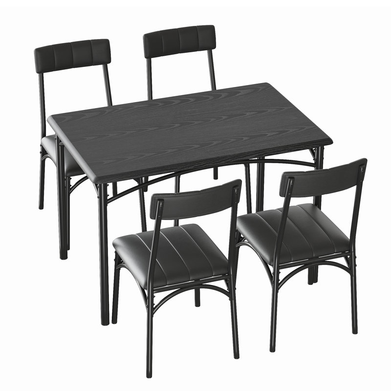 Ensemble de 4 chaises de table de salle à manger Farmhouse, ensemble de table de cuisine compacte pour petits espaces, table de salle à manger moderne avec 4 chaises rembourrées, ensemble de table de coin-repas, noir