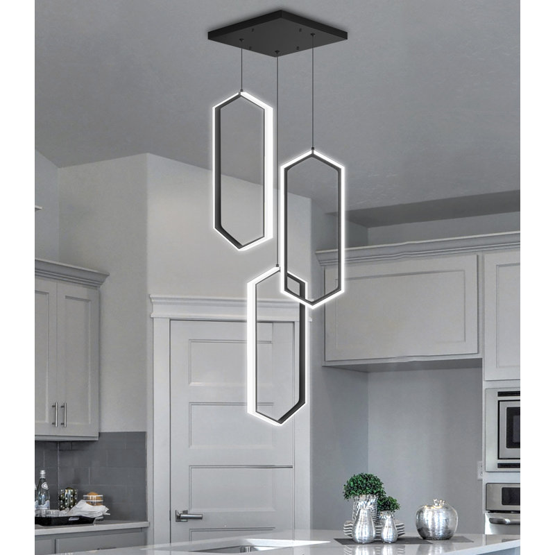 14" 3-ring Modern Led Dimmable Chandelier Black, Matte Black