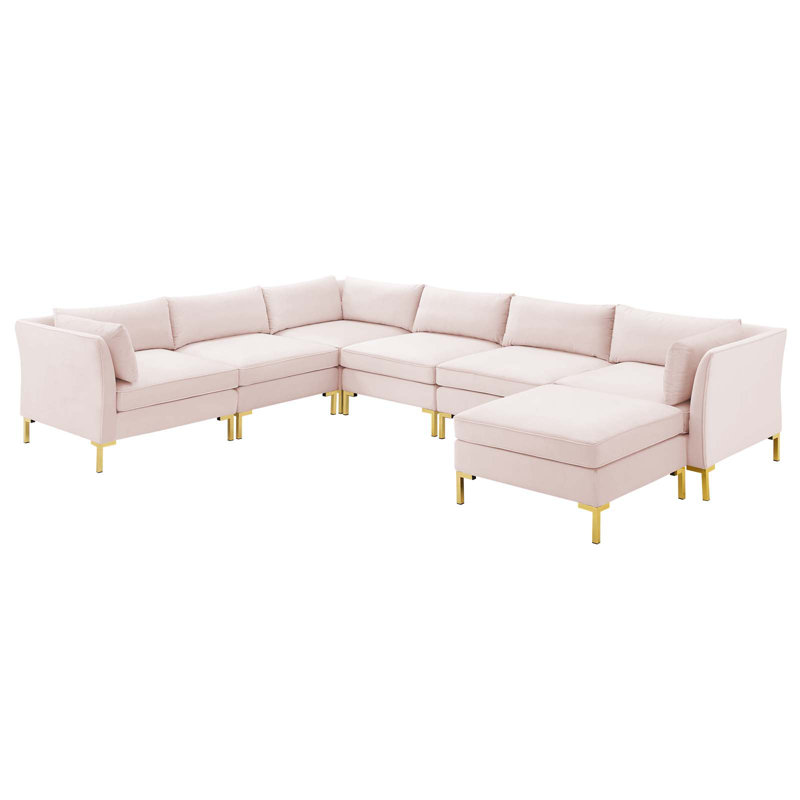 Canapé modulaire en velours performance 7 pièces Ardent, Rose