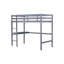 Lit mezzanine simple gris avec garde-corps et bureau intégré, fabriqué en bois d'hévéa pour une chambre à coucher de taille stable, fabriqué en gris