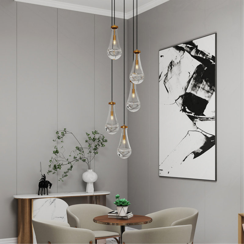 Luminaire suspendu en grappe à 5 lumières, lustres de plafond hauts en laiton réglables, lustre de salon, lustres de vestibule, luminaires suspendus Stairwell, ampoule E12 non incluse