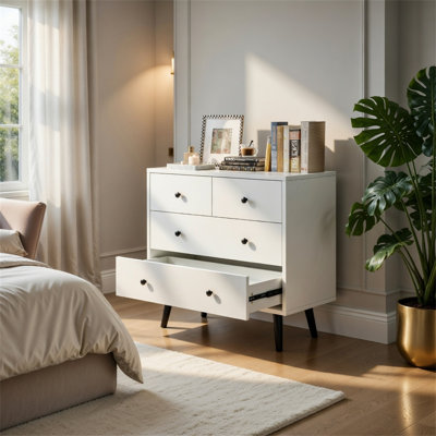 Modern 31.5"W Wood 4 Drawer Dresser, Freestanding Storage Chest of Drawer, White