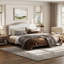 Grand lit plateforme avec tête de lit tapissier, structure grise et tissu blanc