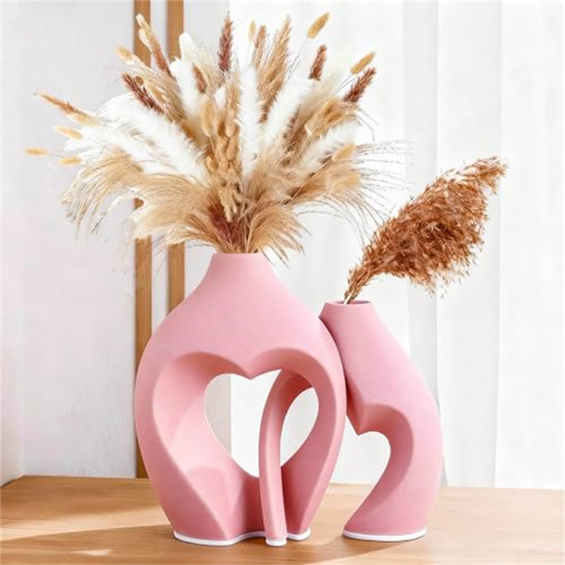 Heart Shaped Ceramic Vase Set of 2, Pink Decorative Vases for Home Decor, Pink