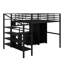 Lit mezzanine double en métal avec garde-robe et table