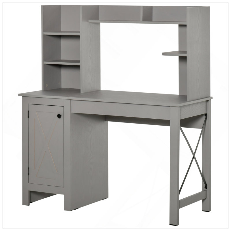Charmant bureau d'ordinateur de ferme avec rangement abondant pour le bureau à domicile, Gris clair