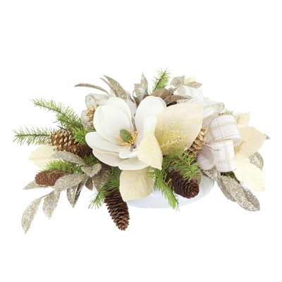 Arrangement Holiday Magnolia en pot de Fiberstone