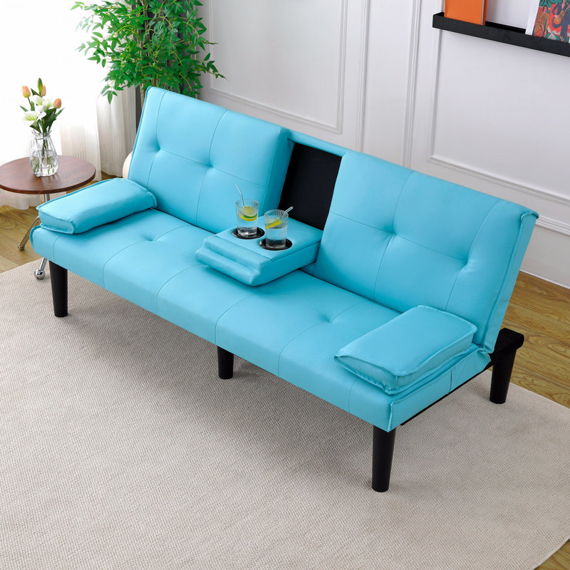 Le canapé-lit multifonctionnel en PVC bleu de 67 po, avec un design pliable et porte-gobelet, le rend extrêmement pratique pour transformer le salon en chambre d'amis