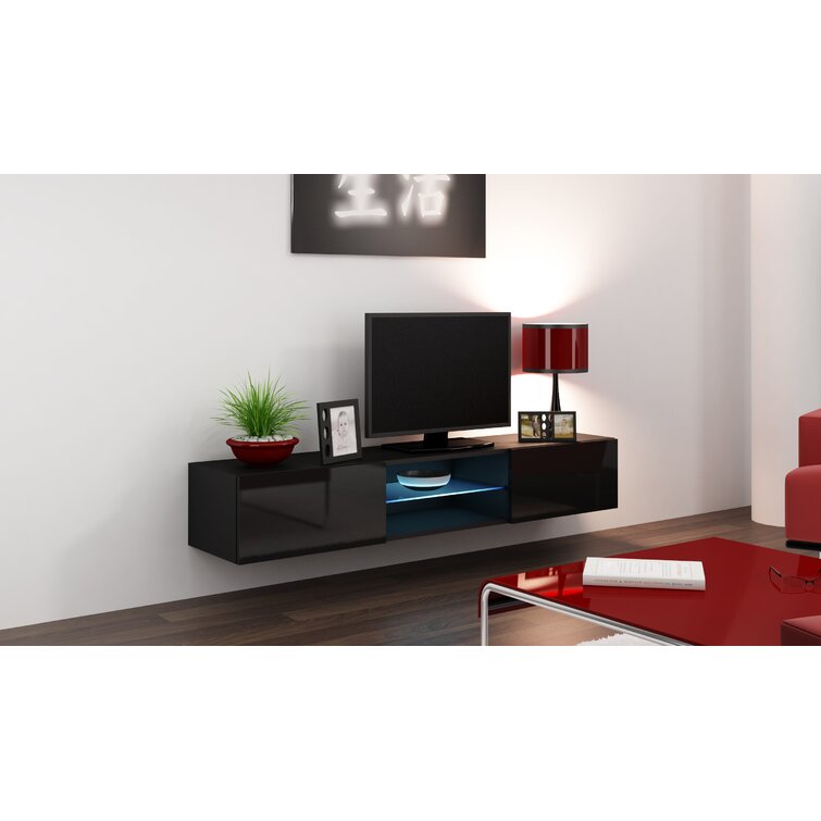 Ozge Floating Minimalist TV Stand for Up to 80 TV Wall Mounted Media Console Wrought Studio Color: Black