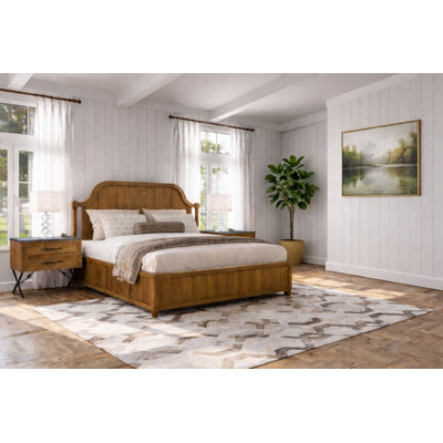 Deemston 3-piece Bedroom Set With Planked Panel Headboard & 2 Usb Nightstands – Almond Hickory Veneer, King/queen