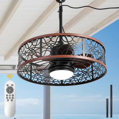 Ventilateur de plafond d'extérieur imperméable 24 "avec lumières, ventilateur de plafond en cage à 6 vitesses avec crochet pour cordon