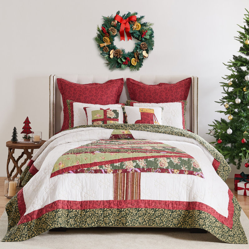 Ensemble de courtepointe 2 pièces Greenland Home Fashions Christmas Tree Holiday 68 x 88 + 20 x 26
