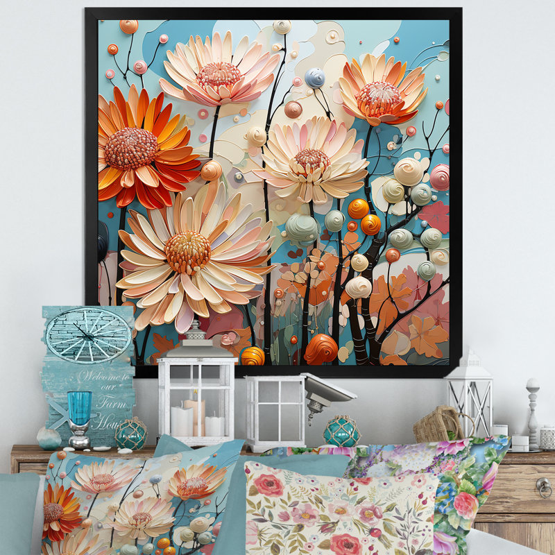 «Soft Elegance Mums Flowers II», reproduction sur toile, H 36 po x l 36 po x P 1,5 po, Cadre simple noir