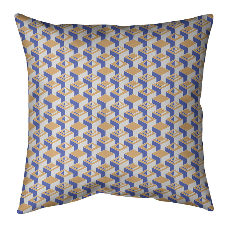 Housse de coussin Skyscrapers, 14 po x 14 po, Orange chaud / bleu, Simili daim