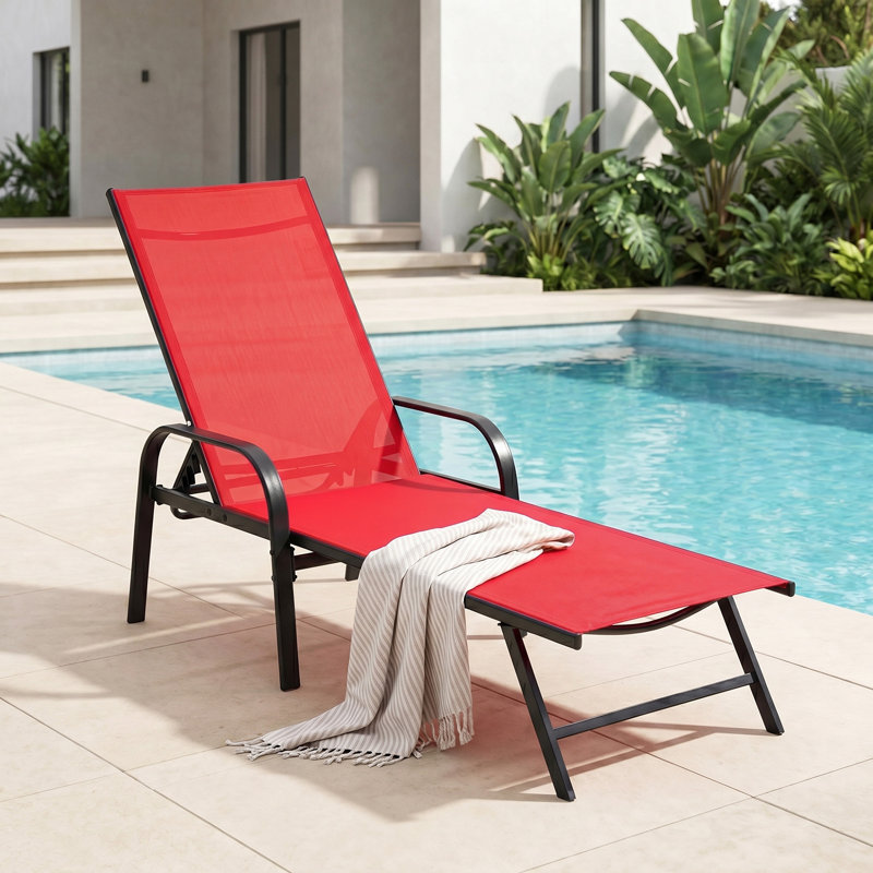 Patio Chaise Lounge Chair, Portable Outdoor Folding Recliner with Reclining Back, Breathable Mesh Seat for Beach, Poolside, Yard