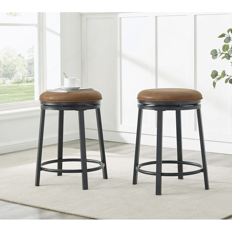Set Of 2 Swivel Stool With Metal Frame, Brown