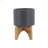 Planter W/ Wood Stand, Matte Gray-356542304