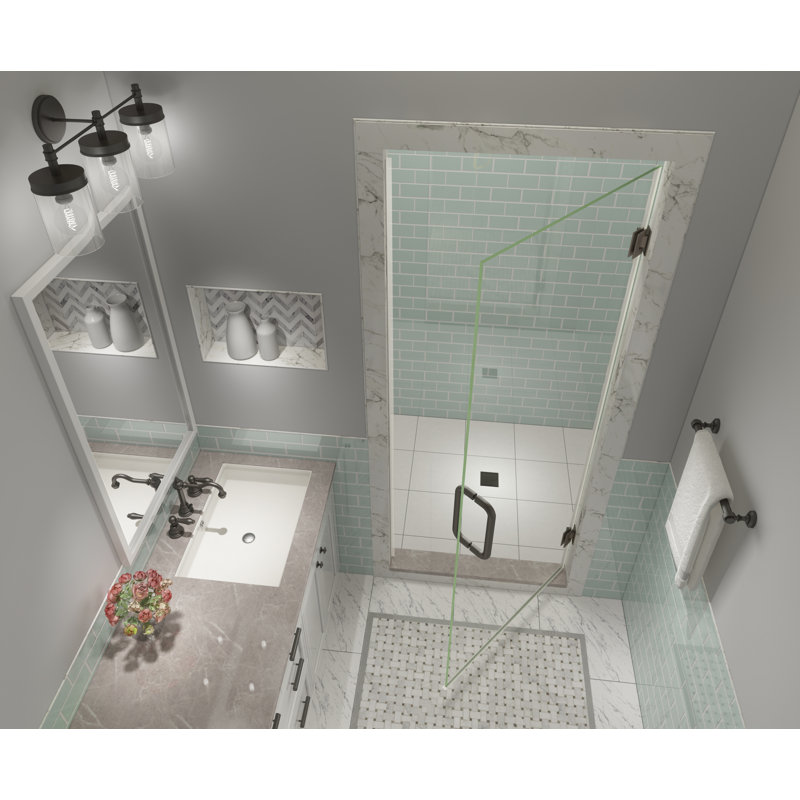 Kinkade XL 26.25"-26.75" W x 80" H Hinged Frameless Shower Door, Bronze