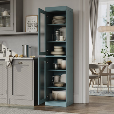 Garde-manger Jaylena 100% bois massif 16,5 po avec portes en verre givré et tablettes réglables