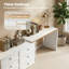Bureau d'ordinateur en L à 6 tiroirs en grain de bois blanc-598111123