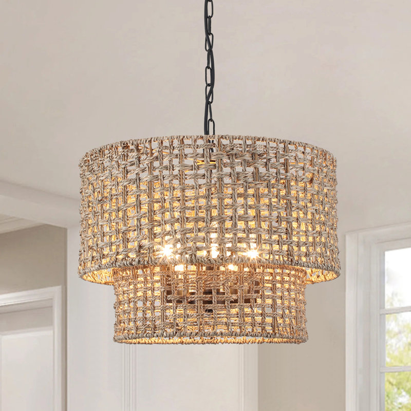 Lustre cylindrique bohémien à 5 lumières avec hauteur réglable et intensité variable, Noir, noir, noir, noir, 5