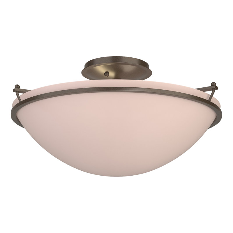 Simple Lines Bowl Semi Flush Mount, Bronze, Opal, 7.1" H x 14.5" W x 14.5" D