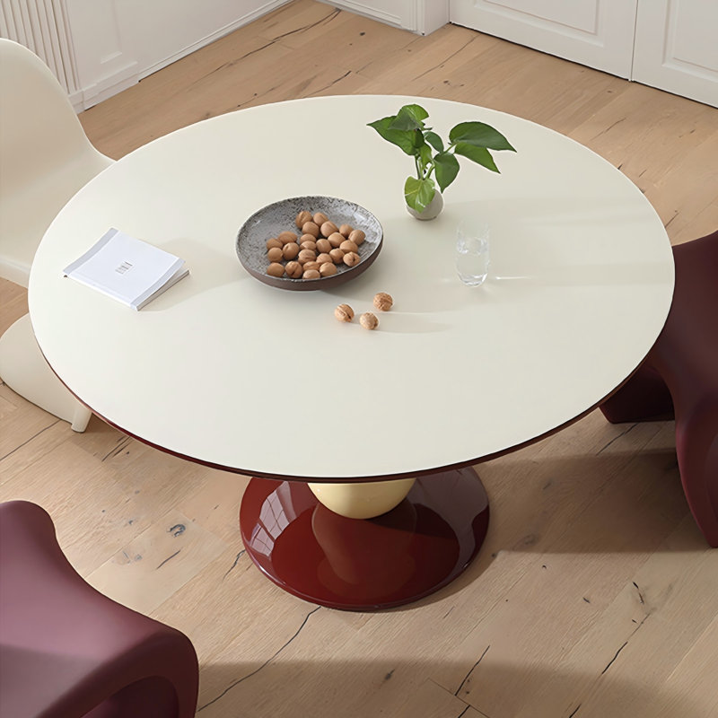 Table de salle à manger en bois massif et fibre de verre massif blanc et beige, H 29,53 po x L 51,18 po x l 51,18 po