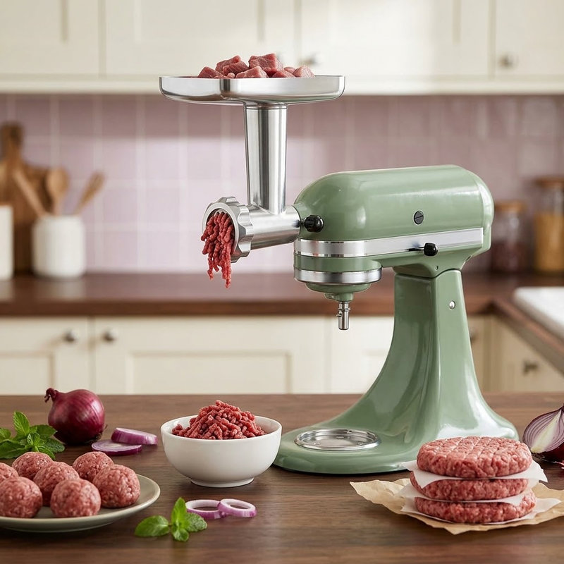 Stainless Steel Meat Grinder Attachment Compatible with KitchenAid Stand Mixers, 4 Grinding Plates, 3 Sausage Stuffer Tubes