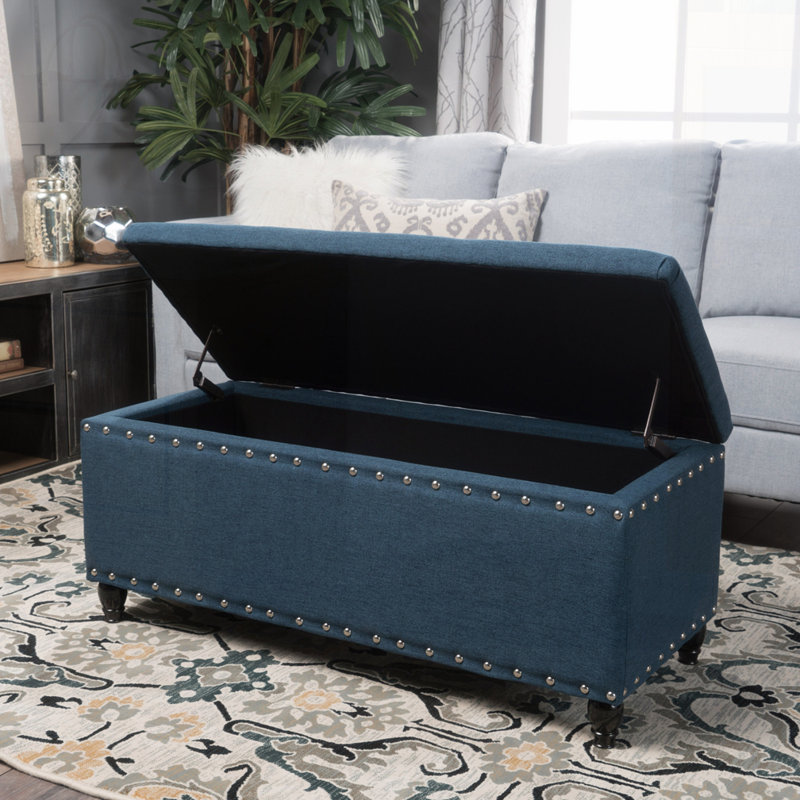 Upholstered Storage Bench, Navy Blue