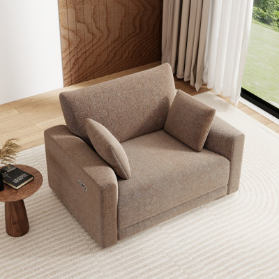 52.1” Upholstered Power Recliner Chair with Space-Saving Design, 2 Throw Pillows, Extra-Wide Seat, Modern Camel