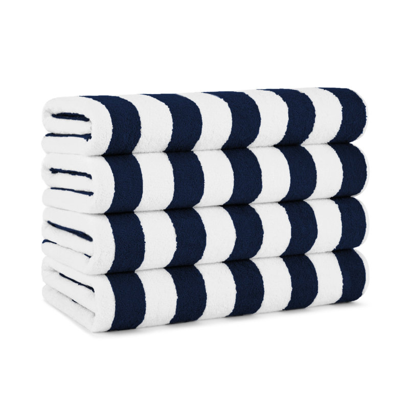 Arkwright California Cabana 100% Cotton 30x70 Beach Towel (Pack of 4), Navy