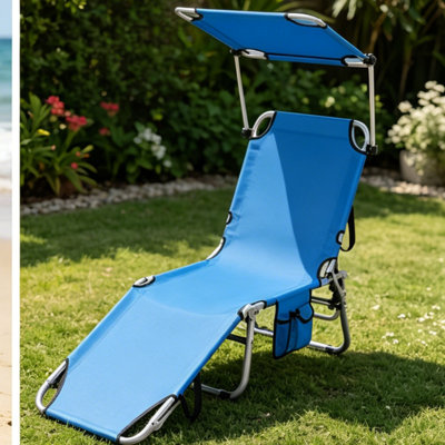 Set of 2 Portable Reclining Lounge Chairs with 5 Adjustable Positions, 360° Rotatable Canopy, Navy Blue