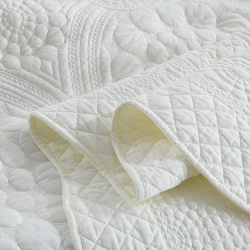 White Queen Cotton Embroidered Reversible Quilt Set