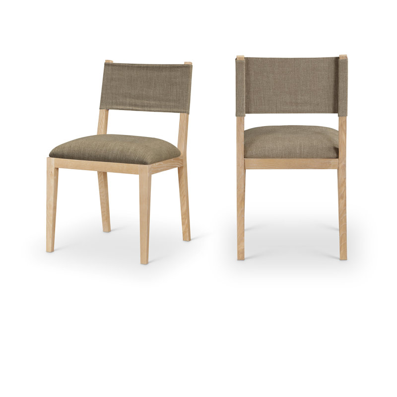 Chaise d'appoint rembourrée Vina, Tissu texturé en lin brun, Teint naturel