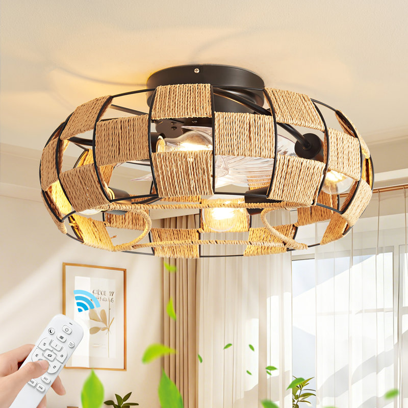 Ventilateurs de plafond en cage 20 "avec télécommande, ventilateur de plafond moderne encastré Boho