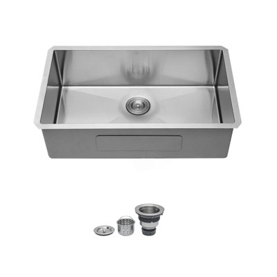 Évier de cuisine encastrable 33 po - 33 po x 19 po x 9 po - Évier de cuisine encastrable en acier inoxydable de calibre 16 de 9 po de profondeur, avec ensemble de bonde (sans accessoires supplémentaires)