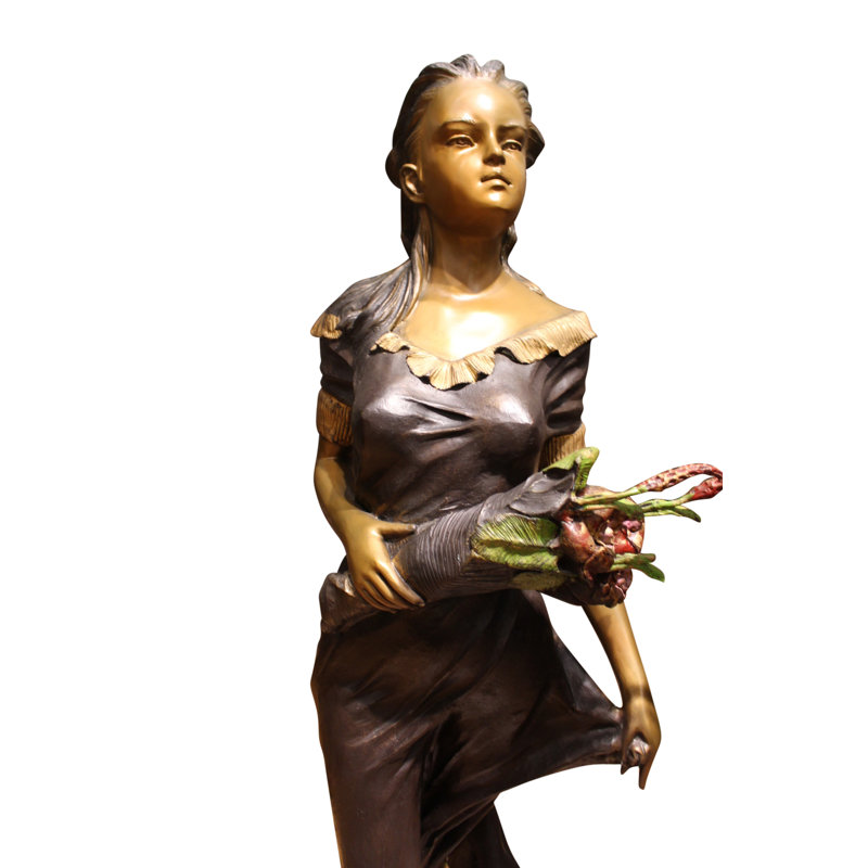 Bronze Woman Holding Bouquet Standing on Lily  Bronze Statue/Fountain 28" x27"x 60"H.